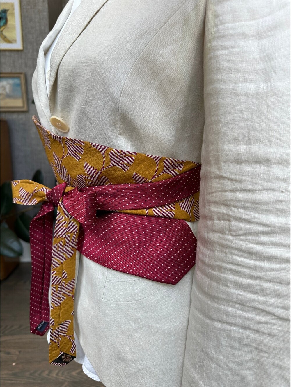 Upcycled Silk Necktie Obi Belt | Handmade Corset Style Belt | One-of-a-Kind | OS - Picture 4 of 7